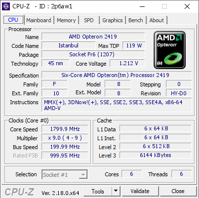 screenshot of CPU-Z validation for Dump [2p6aw1] - Submitted by  xhoba  - 2026-03-06 21:24:26