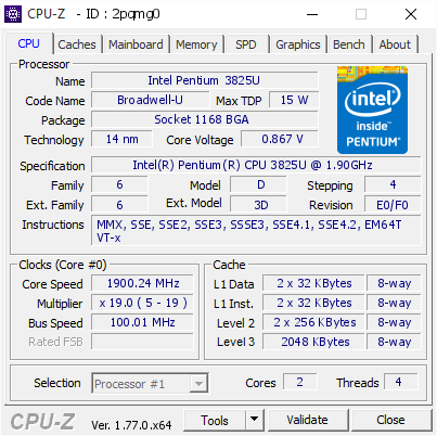 screenshot of CPU-Z validation for Dump [2pqmg0] - Submitted by  HPORIM  - 2016-10-19 23:19:05