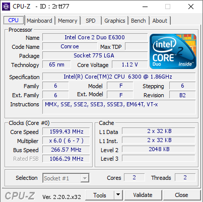 screenshot of CPU-Z validation for Dump [2rtt77] - Submitted by  DESKTOP-M47PIKF  - 2026-06-21 13:09:49