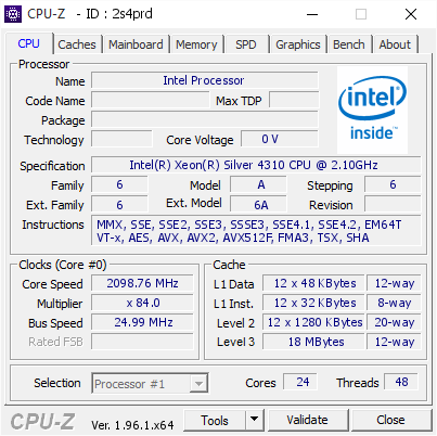 screenshot of CPU-Z validation for Dump [2s4prd] - Submitted by  Anonymous  - 2021-09-16 17:22:27