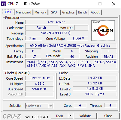 screenshot of CPU-Z validation for Dump [2s6wlt] - Submitted by  DESKTOP-63ONBN7  - 2022-02-09 09:10:15