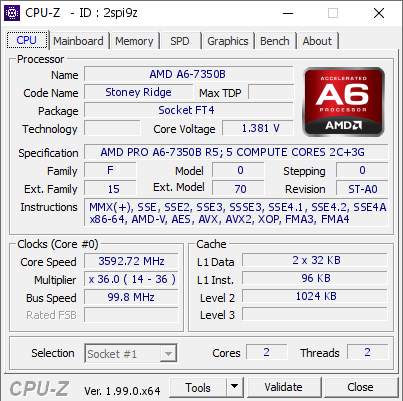 screenshot of CPU-Z validation for Dump [2spi9z] - Submitted by  DESKTOP-EBNKVMV  - 2022-05-07 04:43:12