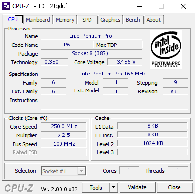 screenshot of CPU-Z validation for Dump [2tgduf] - Submitted by  Pttn  - 2022-03-12 15:46:45