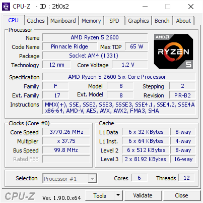 Amd Ryzen 5 2600 3770 26 Mhz Cpu Z Validator