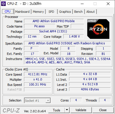 screenshot of CPU-Z validation for Dump [2u3dfm] - Submitted by  Speedy22  - 2022-10-17 22:53:23