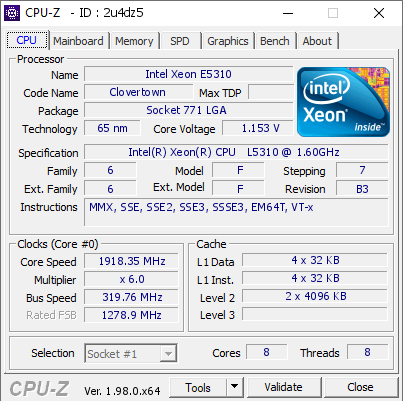 screenshot of CPU-Z validation for Dump [2u4dz5] - Submitted by  Anonymous  - 2022-01-01 04:01:44