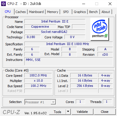 screenshot of CPU-Z validation for Dump [2uk0ds] - Submitted by  pentium-3-win7  - 2021-02-05 02:42:17