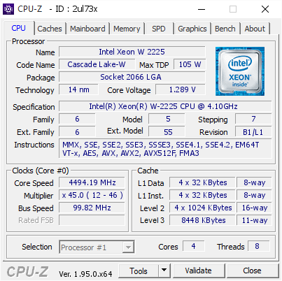 screenshot of CPU-Z validation for Dump [2ul73x] - Submitted by  ZEUS  - 2021-01-27 04:33:55