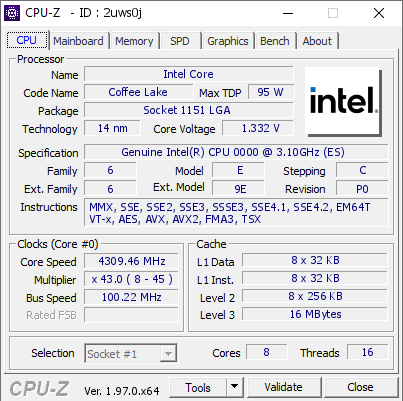 screenshot of CPU-Z validation for Dump [2uws0j] - Submitted by  Anonymous  - 2021-10-20 09:09:16
