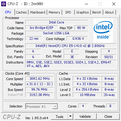 screenshot of CPU-Z validation for Dump [2vx980] - Submitted by  Anonymous  - 2021-02-14 16:05:40