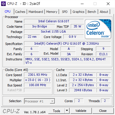 screenshot of CPU-Z validation for Dump [2yav2f] - Submitted by  Anonymous  - 2017-02-24 21:43:58