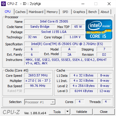 screenshot of CPU-Z validation for Dump [2yq4gx] - Submitted by  MS-20190126IYZV  - 2019-05-13 08:07:25