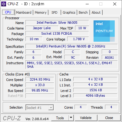 screenshot of CPU-Z validation for Dump [2yyqkm] - Submitted by  Anonymous  - 2024-01-14 19:44:52