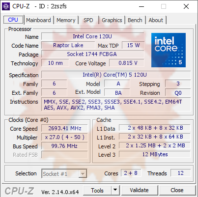 screenshot of CPU-Z validation for Dump [2zszfs] - Submitted by  Anonymous  - 2025-03-06 12:45:00