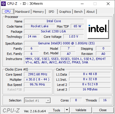 screenshot of CPU-Z validation for Dump [304wvm] - Submitted by  DESKTOP-I9PHVRA  - 2025-09-16 02:09:06