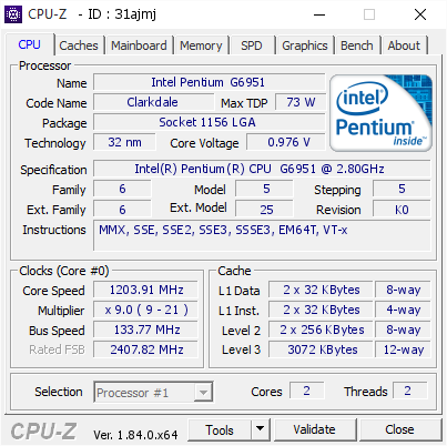 screenshot of CPU-Z validation for Dump [31ajmj] - Submitted by  KARIM-PC  - 2018-04-30 19:19:52