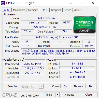 screenshot of CPU-Z validation for Dump [31g170] - Submitted by  Anonymous  - 2023-12-09 18:34:09