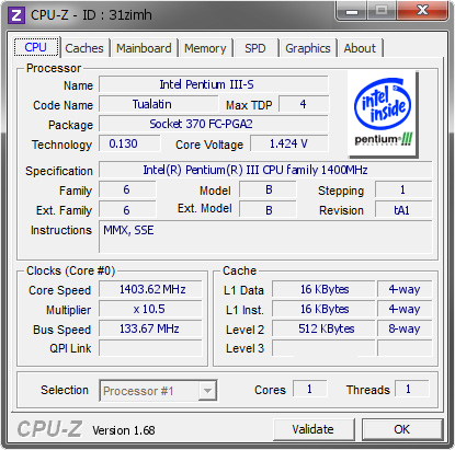 screenshot of CPU-Z validation for Dump [31zimh] - Submitted by  GA-6OXT  - 2014-06-03 13:06:07