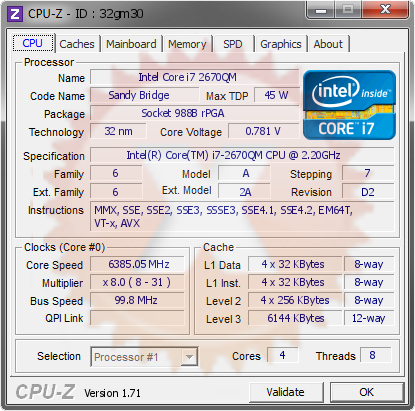 screenshot of CPU-Z validation for Dump [32gm30] - Submitted by  DRAKESPACEPC  - 2015-02-06 21:02:41