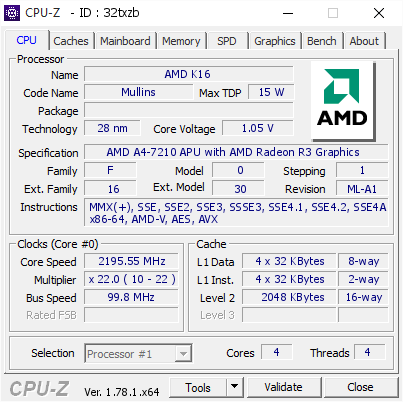 screenshot of CPU-Z validation for Dump [32txzb] - Submitted by  KK-201608160409  - 2016-12-29 15:16:42