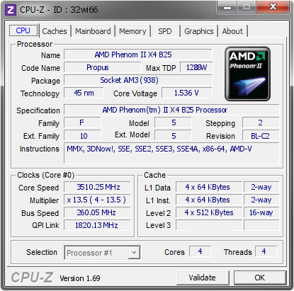 screenshot of CPU-Z validation for Dump [32wi66] - Submitted by  Lloyd de Castro  - 2014-04-23 18:04:43