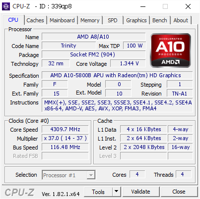 screenshot of CPU-Z validation for Dump [339qp8] - Submitted by  Anonymous  - 2017-12-31 00:14:43