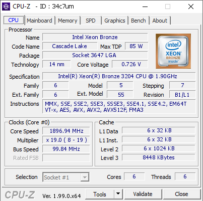 screenshot of CPU-Z validation for Dump [34c7um] - Submitted by  FRANZ  - 2022-02-07 14:16:00