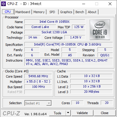screenshot of CPU-Z validation for Dump [34wsyt] - Submitted by  zebra_hun  - 2021-11-12 08:35:00