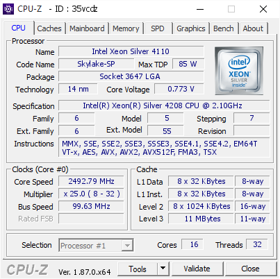 screenshot of CPU-Z validation for Dump [35vcdz] - Submitted by  Anonymous  - 2019-08-17 12:22:36