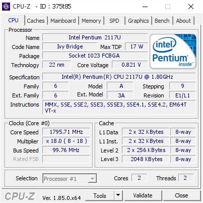 Vooruitzien Voorafgaan Veroveraar Intel Pentium 2117U @ 1795.71 MHz - CPU-Z VALIDATOR