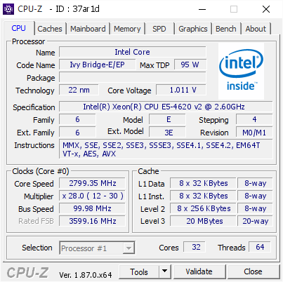 screenshot of CPU-Z validation for Dump [37ar1d] - Submitted by  GEEK-SERVER  - 2019-03-15 04:40:18