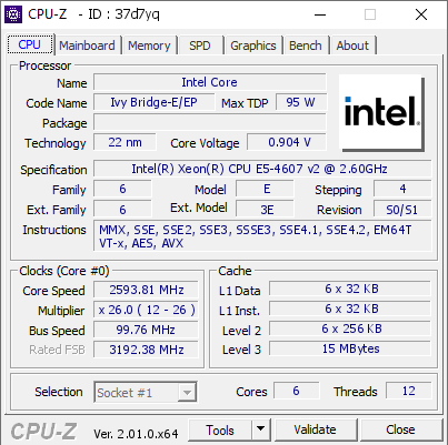 screenshot of CPU-Z validation for Dump [37d7yq] - Submitted by  Anonymous  - 2022-04-29 16:38:53