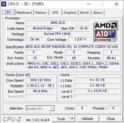 screenshot of CPU-Z validation for Dump [37z851] - Submitted by  NONGNAME  - 2022-09-24 05:35:18