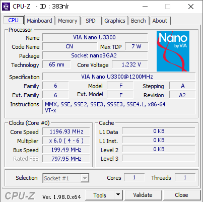 screenshot of CPU-Z validation for Dump [383nlr] - Submitted by  VMX-PC  - 2021-12-31 19:36:26