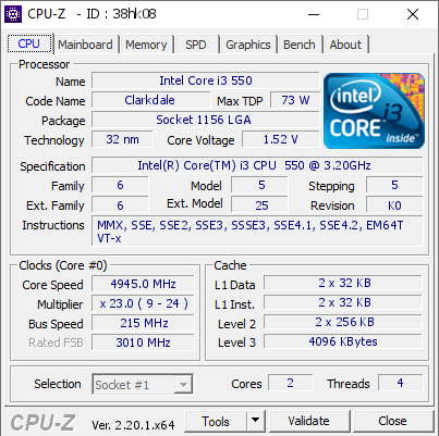 screenshot of CPU-Z validation for Dump [38hk08] - Submitted by  GreyBass  - 2026-06-24 19:08:10