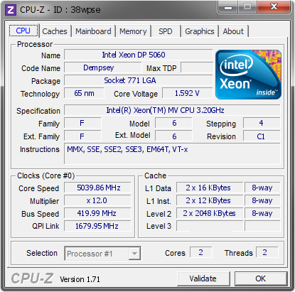 screenshot of CPU-Z validation for Dump [38wpse] - Submitted by  RIBEIROCROSS  - 2014-10-19 14:10:14