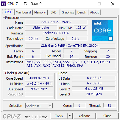 screenshot of CPU-Z validation for Dump [3awd9c] - Submitted by  RUDYI-RS  - 2025-07-06 13:09:04