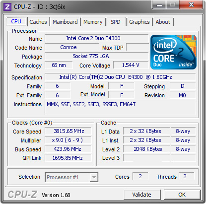 screenshot of CPU-Z validation for Dump [3cj6ix] - Submitted by  Pasatoiutd  - 2014-02-09 23:02:54