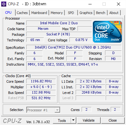 Intel Mobile Core 2 Duo 1196 82 Mhz Cpu Z Validator