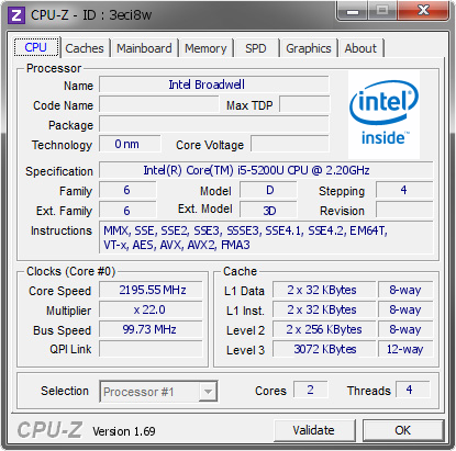 screenshot of CPU-Z validation for Dump [3eci8w] - Submitted by  DELL1  - 2015-03-14 14:03:53