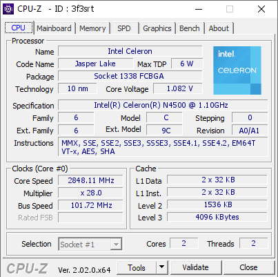 screenshot of CPU-Z validation for Dump [3f3srt] - Submitted by  LINOMAZLIBINABD  - 2022-10-14 00:52:26