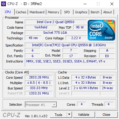 screenshot of CPU-Z validation for Dump [3f8he2] - Submitted by  GOODLUCK  - 2017-11-05 07:19:29