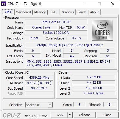screenshot of CPU-Z validation for Dump [3gdk64] - Submitted by  DESKTOP-VI19OQU  - 2021-12-06 04:50:14