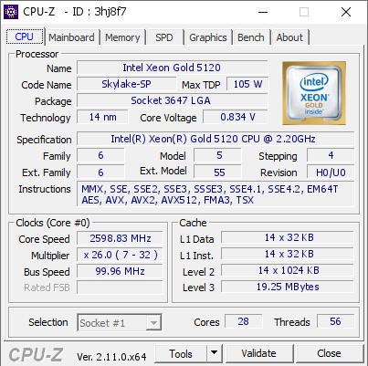 screenshot of CPU-Z validation for Dump [3hj8f7] - Submitted by  UKMCWPOCHPV03  - 2024-09-19 17:57:51