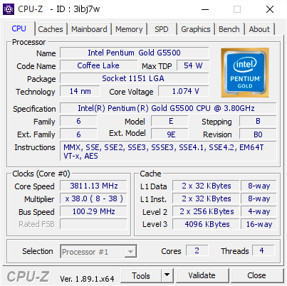 screenshot of CPU-Z validation for Dump [3ibj7w] - Submitted by  PC  - 2019-09-15 11:01:22