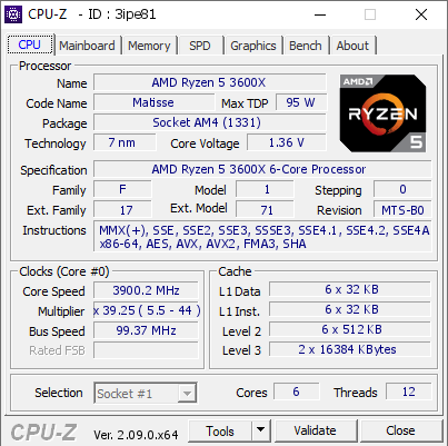 screenshot of CPU-Z validation for Dump [3ipe81] - Submitted by  BANE  - 2024-04-26 00:14:01