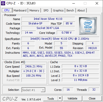 screenshot of CPU-Z validation for Dump [3l2ut0] - Submitted by  HYPER-V  - 2021-09-16 10:18:50