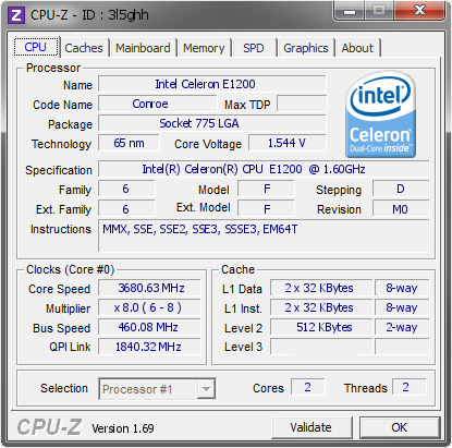 screenshot of CPU-Z validation for Dump [3l5ghh] - Submitted by  QuickFast  - 2014-06-06 22:06:51