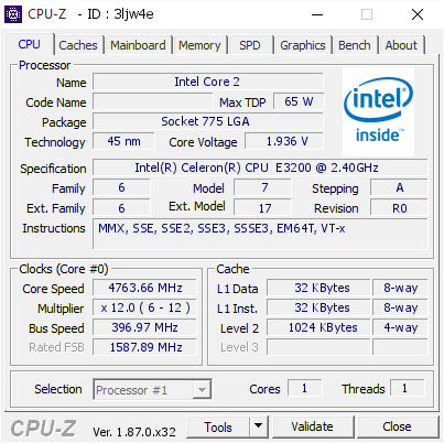 screenshot of CPU-Z validation for Dump [3ljw4e] - Submitted by  kintaro  - 2019-03-09 18:04:57