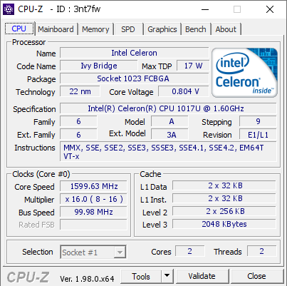 screenshot of CPU-Z validation for Dump [3nt7fw] - Submitted by  CAUAGOMES  - 2021-11-25 04:40:20